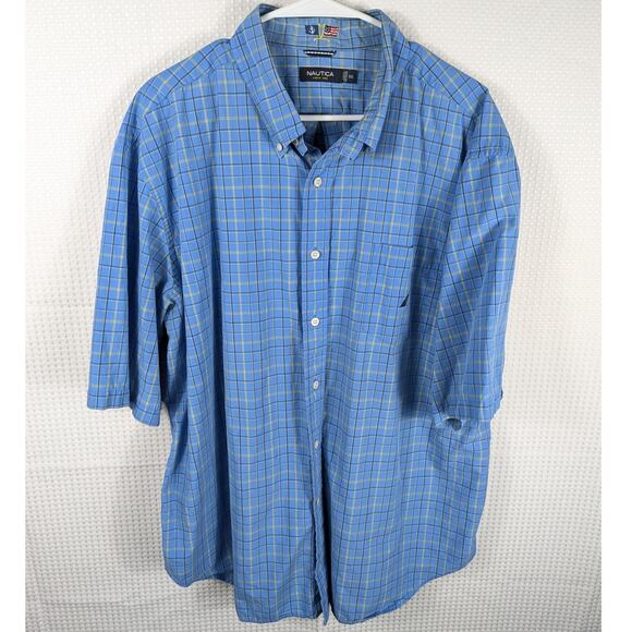 Nautica XXL Blue Plaid Button Down Shirt Mens Long Sleeve Classic Fit Casual - Picture 1 of 3